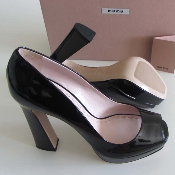 MIU MIU platform peep-toe pumps flared heels 40 10 - Picture 2 of 8